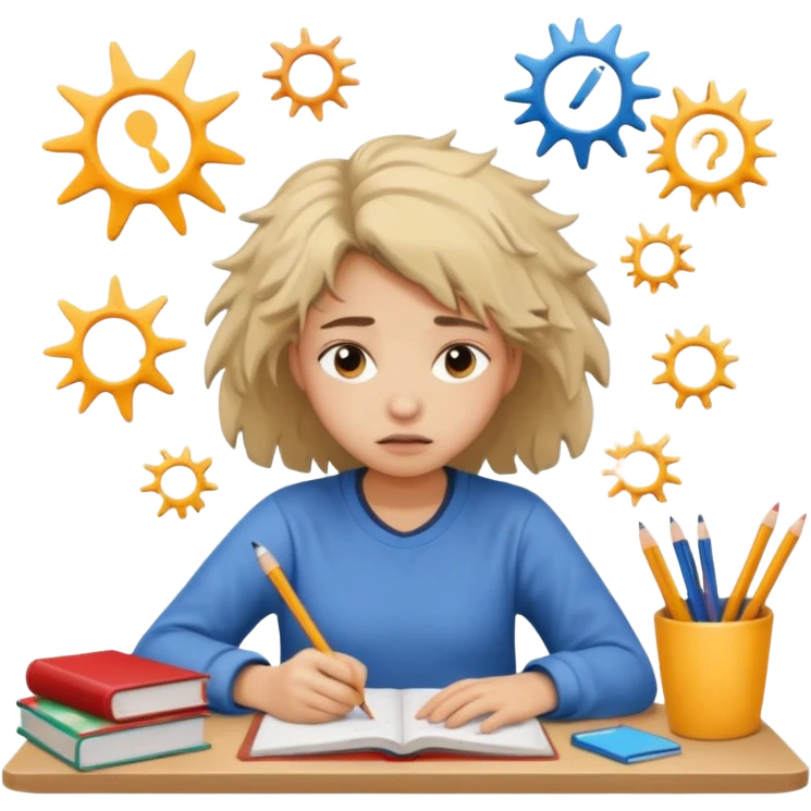 girl student doing homework looking stressed emoji