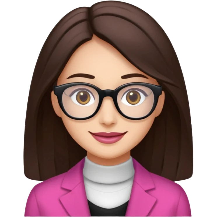 une ado, brune aux cheuveux tres fonces longs lisses blanche, ,lunettes carres noires, yeux bruns fonces joues rose emoji