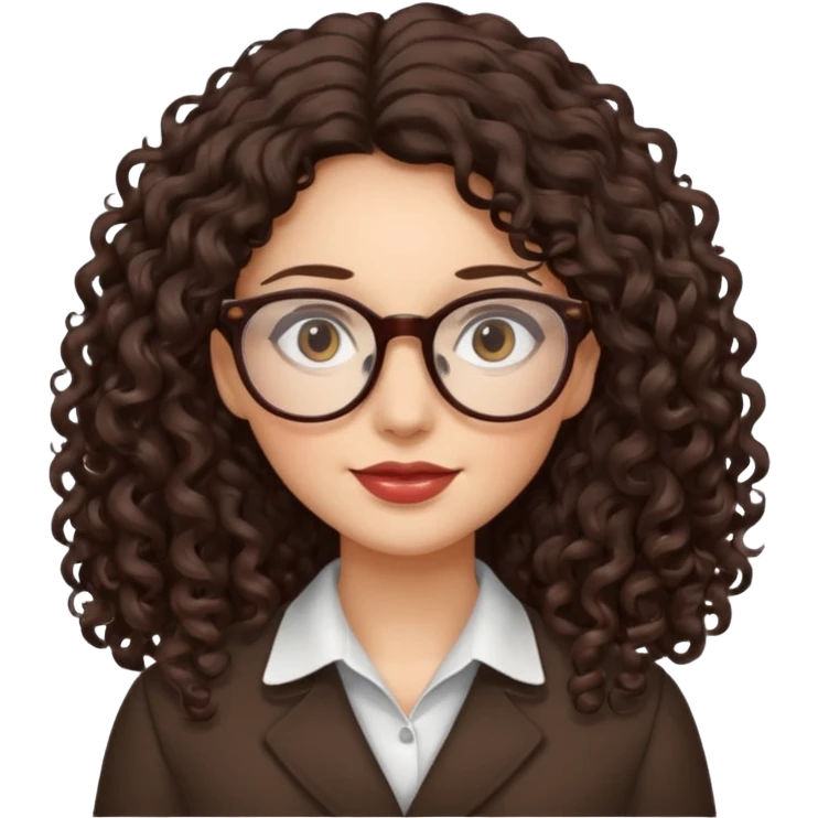 lady with glasses, long dark brown curly hair emoji