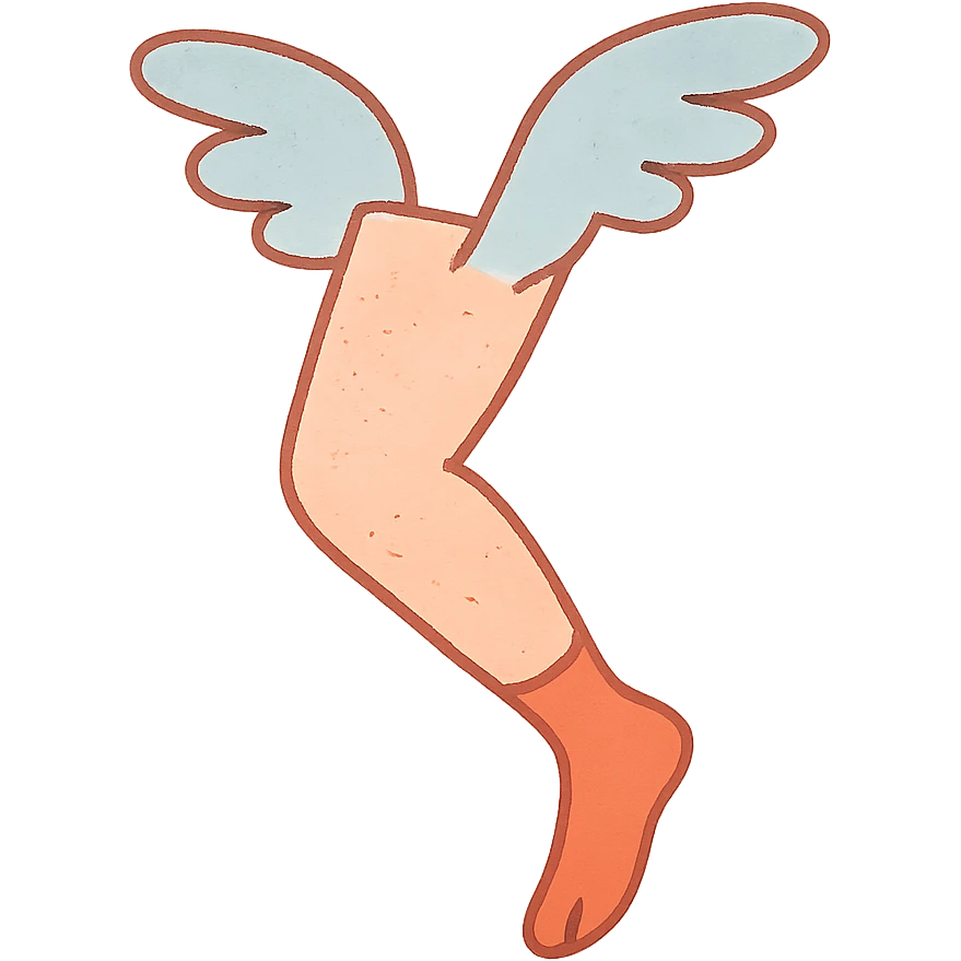a flying leg with wings, whimsical and playful emoji