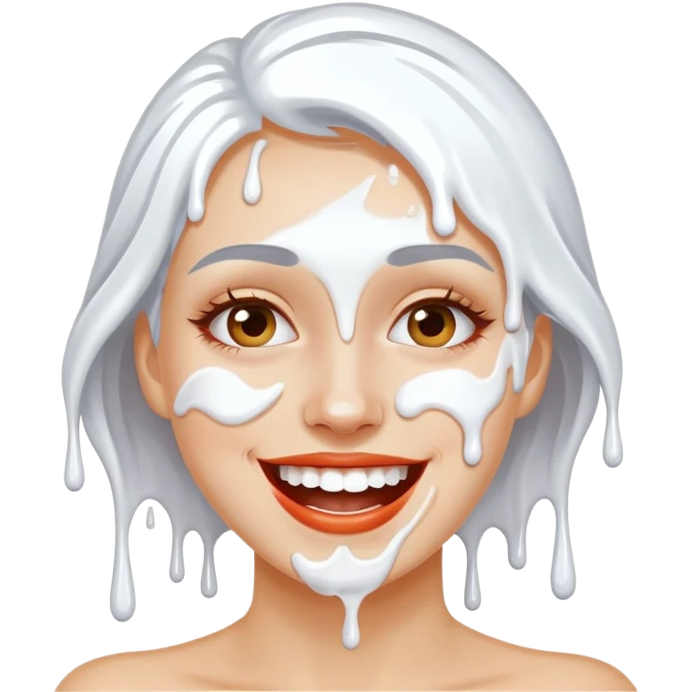 A very happy woman with dripping white paint on her face emoji