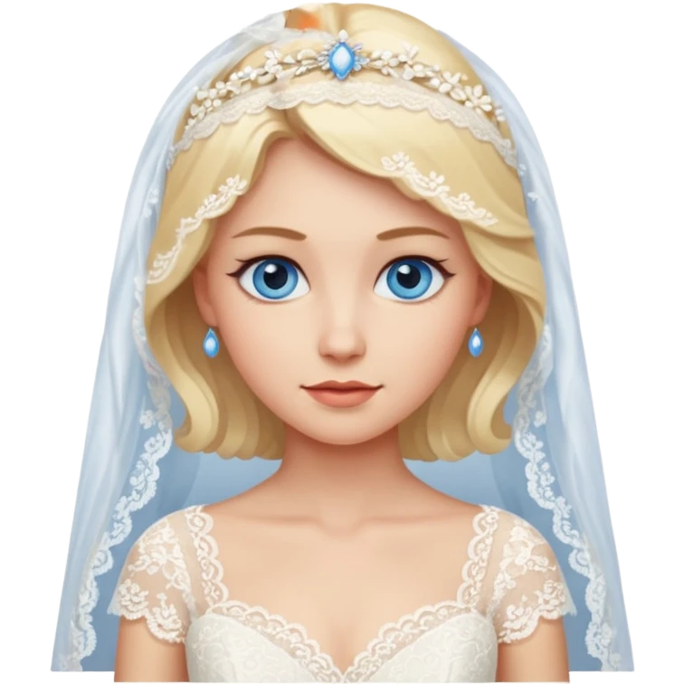 Blonde lady with blue eyes, in a Lace wedding dress emoji