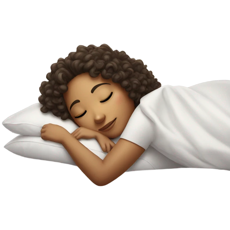 Light skin Curly hair girl sleeping on white pillow in bed with white sheets emoji