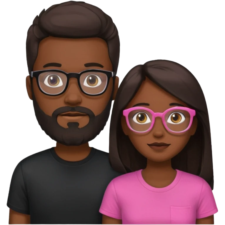 pareja el moreno con barba y gafas  , camiseta negra y ella pelo moreno camiseta rosa y pelo largo de piel blanca emoji