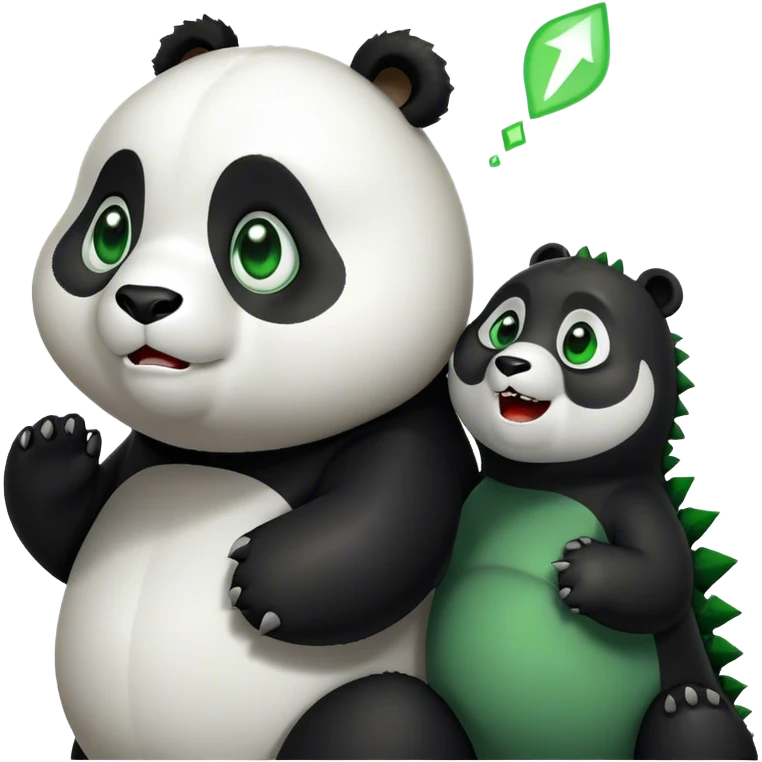 Panda looking up to Godzilla emoji