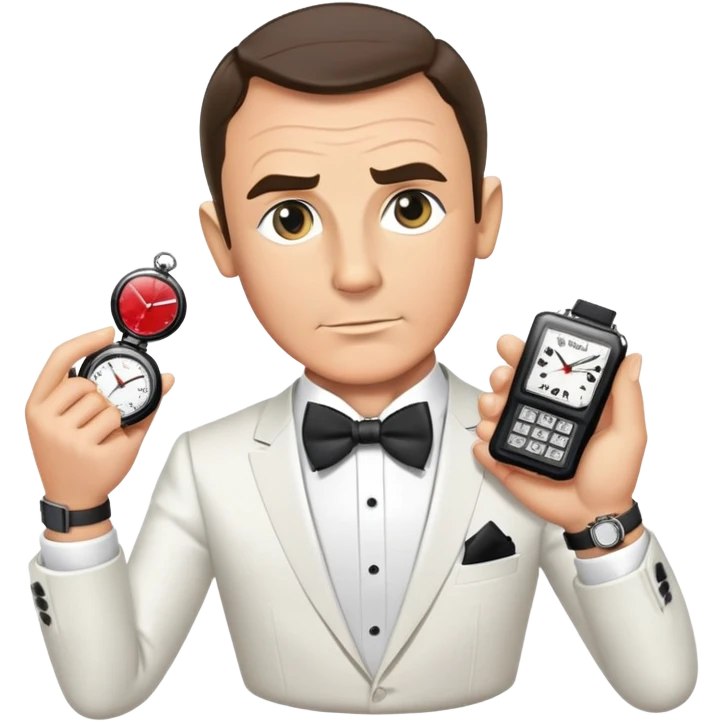James Bond with spy gadget watch and bow tie emoji