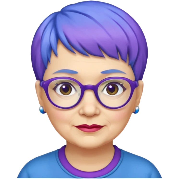 mujer muy mayor un poco gorda pelo azul o morado pixie cut  emoji