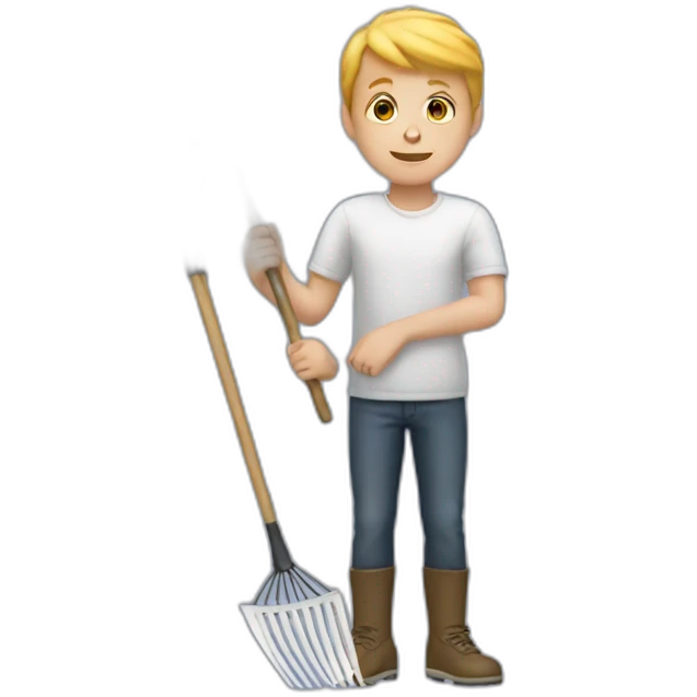 white kid holding a rake emoji
