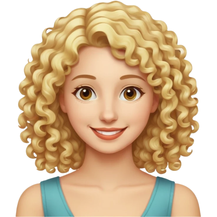 "- Nữ
- 30 tuổi
- Da trắng
- Tóc xoăn vàng, ngang vai
- Mặt cười mỉm
" emoji