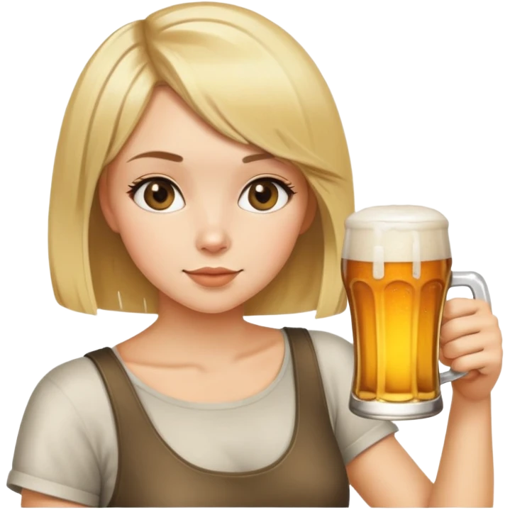 blonde girl with bob haircut drinking a beer emoji