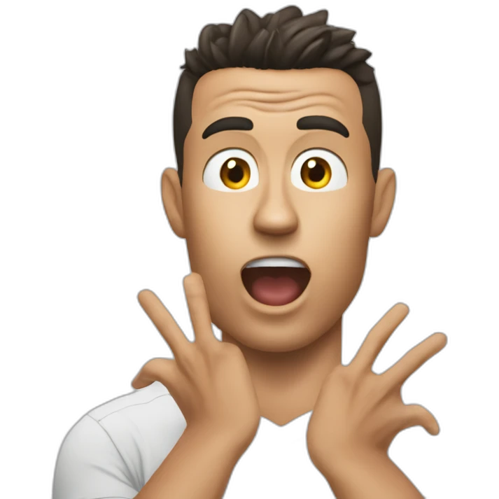 Ronaldo shocked with is two hand on his face happy emoji
