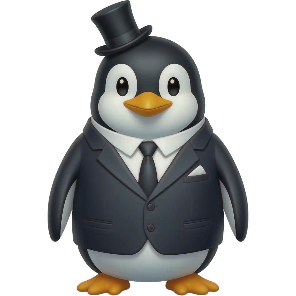 And a tiny top hatA penguin wearing a suit with a tie emoji