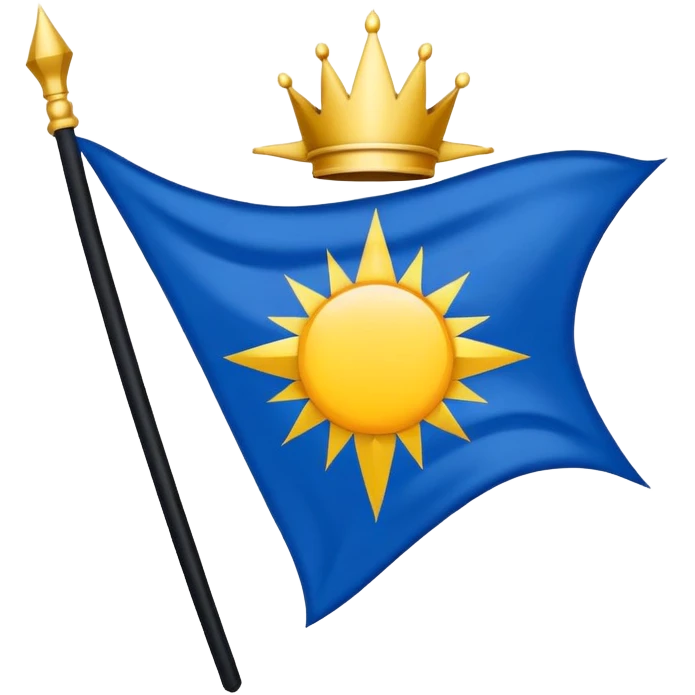 Bandera con la franja superior azul rey y la inferior negra con un sol en el centro y en el medio del sol un rayo blanco emoji