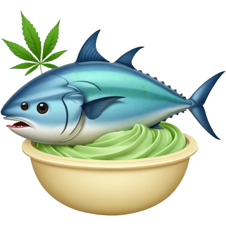 bluefin tuna in a gelato with cannabis leaf emoji