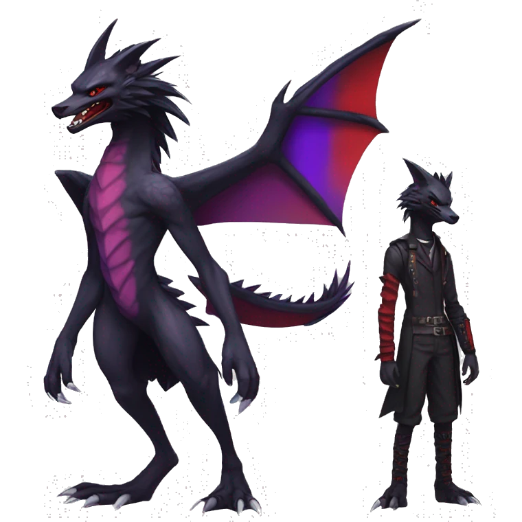 Black and purple and red edgy punk nargacuga-sergal full body emoji