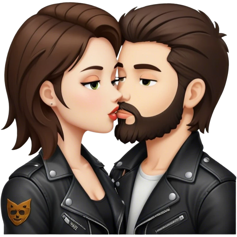 A rocker girl with kissing a brunette boy with a beard and leather jacket  emoji