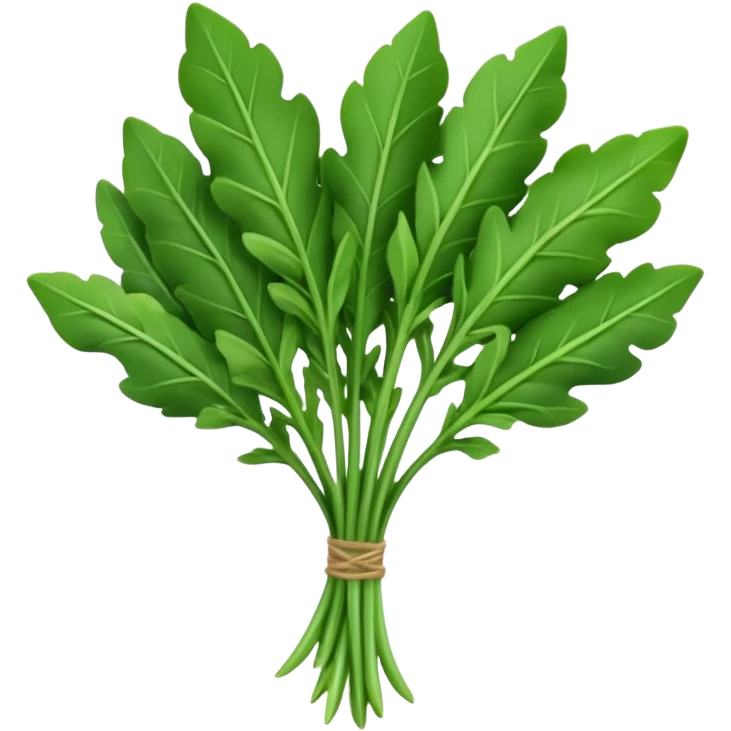 arugula, small bunch, deep green, jagged elongated leaves, slender stems, curled surface, loosely arranged, no bowl or plate, soft lighting, emoji scale emoji