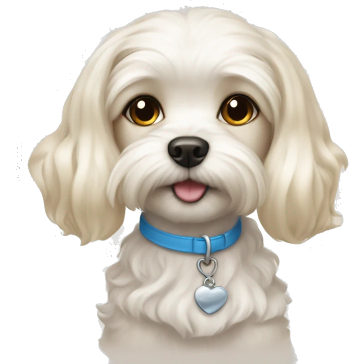Maltese dog with Girl with light skin, blonde white waves hair,blue eyes, emoji