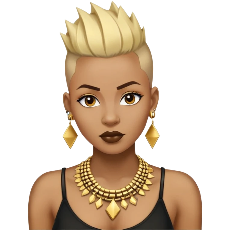 An african woman with shaved sides and blode tip and black root mohawk  and with gold earrings and necklace emoji