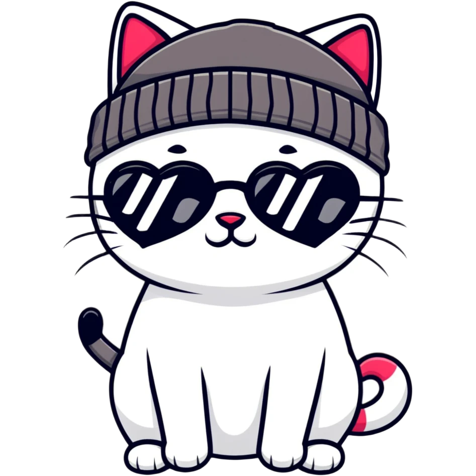 cat wearing a beanie and heart-shaped sunglasses emoji