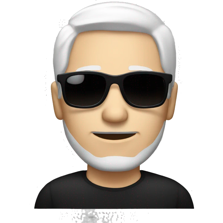 A white hair man with a black shirt and black sunglasses  emoji