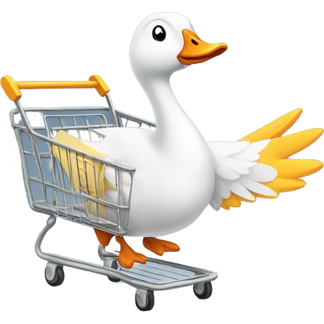 Goose with a shopping cart in hands emoji