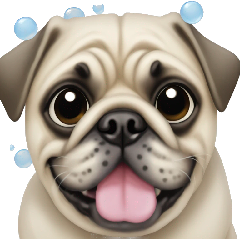 Dog pug with bubble around emoji