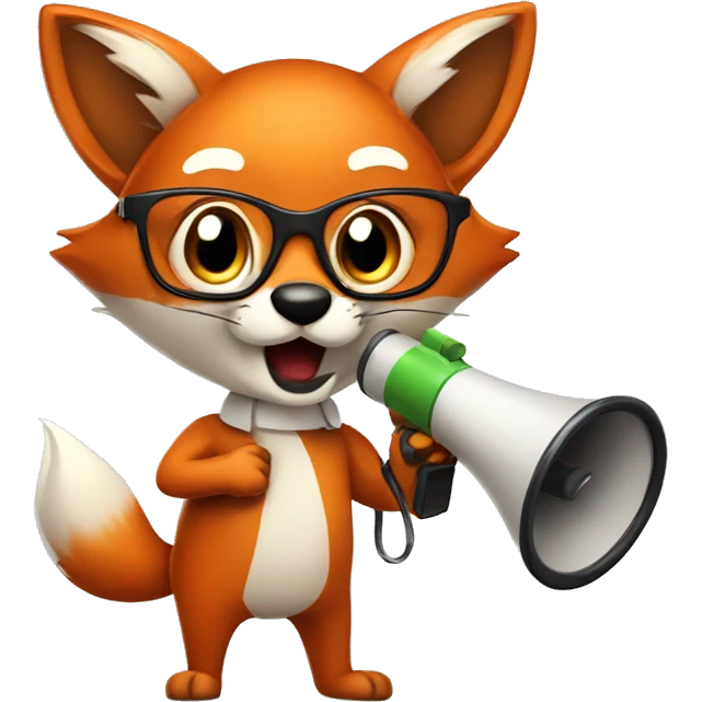A cute fox wearing glasses and holding a megaphone emoji