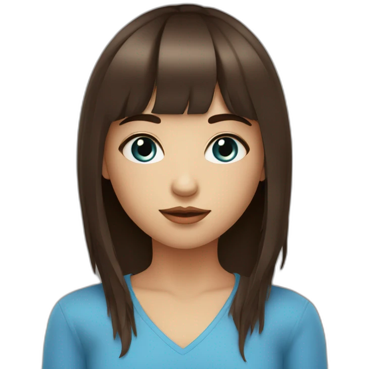 Fille aux yeux bleu brune avec une frange emoji