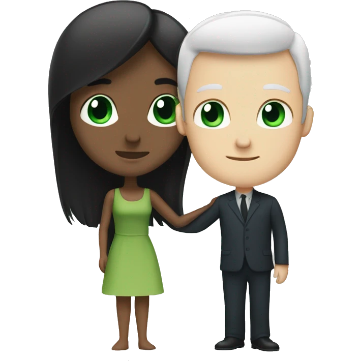 White man with blue eyes and BROWN hair hugging white woman with long straight black hair and green eyes emoji