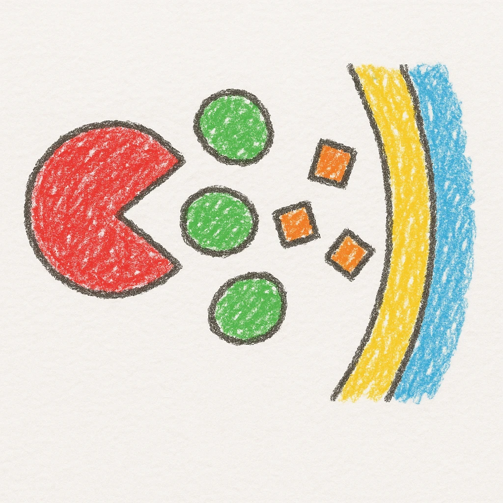 Ultra-detailed illustration of enzyme digestion: Red amylase breaking green starch into sugars near a yellow cell membrane. Clean white background, no text. Scientific but simple emoji