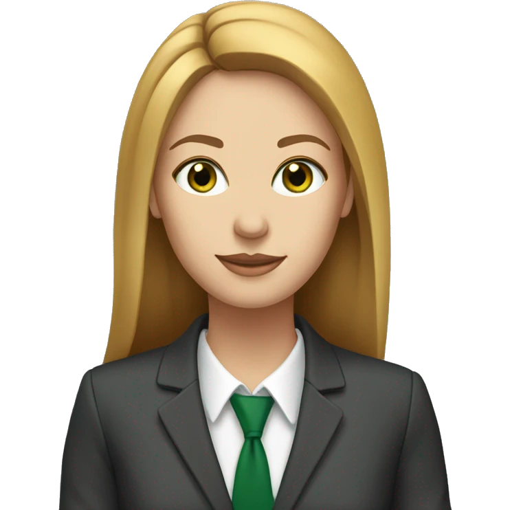executive woman, long straight golden brown hair, green eyes, business suit emoji