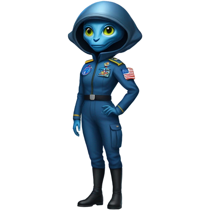 Reptilian Alien woman general blue uniform usa space force, full body,  emoji