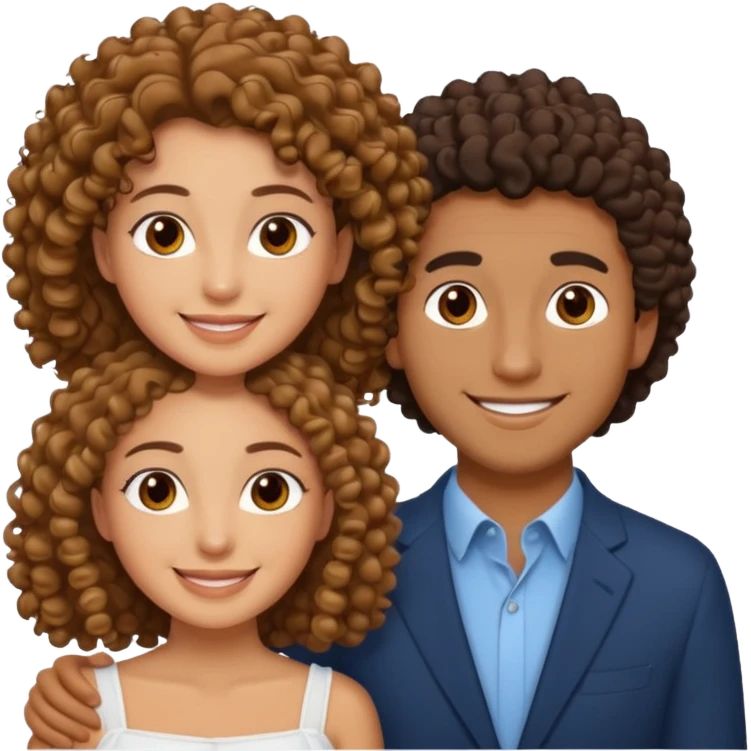 married curly girl & straight hair brown guy emoji