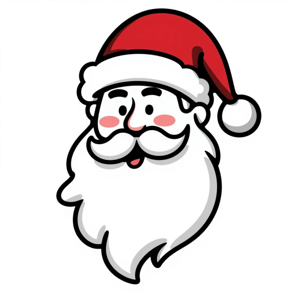 Santa head with long white beard, rosy cheeks, twinkling eyes and red hat emoji