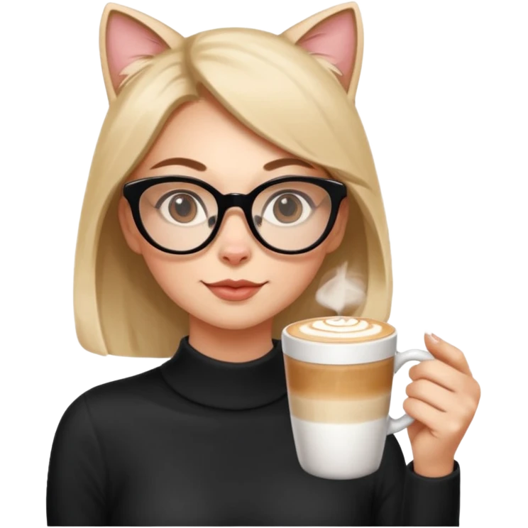 Woman with cat-eye glasses sipping latte emoji