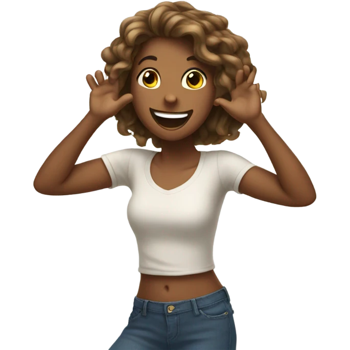Girl flipping her hair with her hands in proud  with a smile  emoji