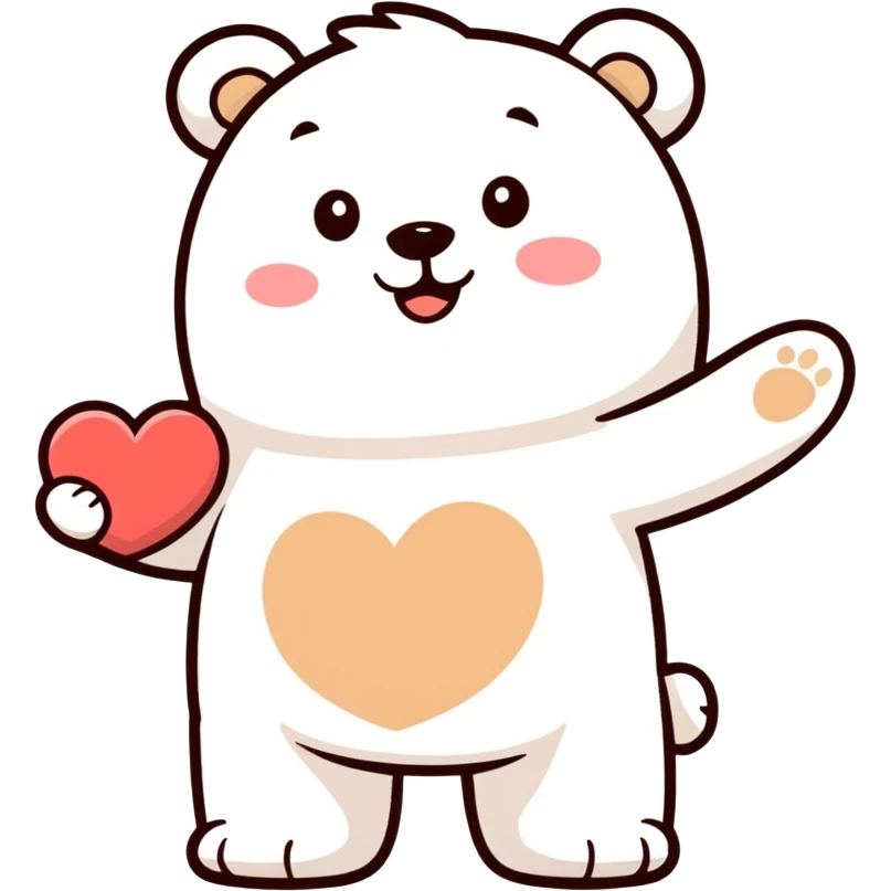 A cute bear waving and holding a heart  emoji