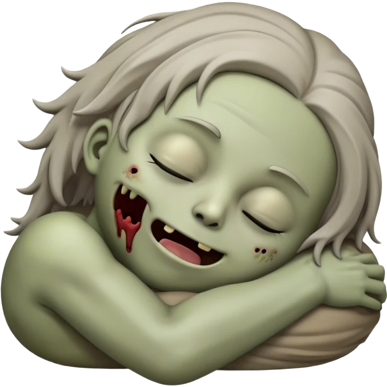 Meme-Worthy Cute Sleeping Zombie Portrait Emoji, with a delightfully quirky, slightly disheveled decaying face in soft ashen hues, head tilted back in peaceful, relaxed sleep with softly closed eyes and a tiny, endearing smile, simplified yet irresistibly charming, highly detailed with a soft eerie glowing outline that captures the gentle, unexpected cuteness of a zombie in serene repose! emoji