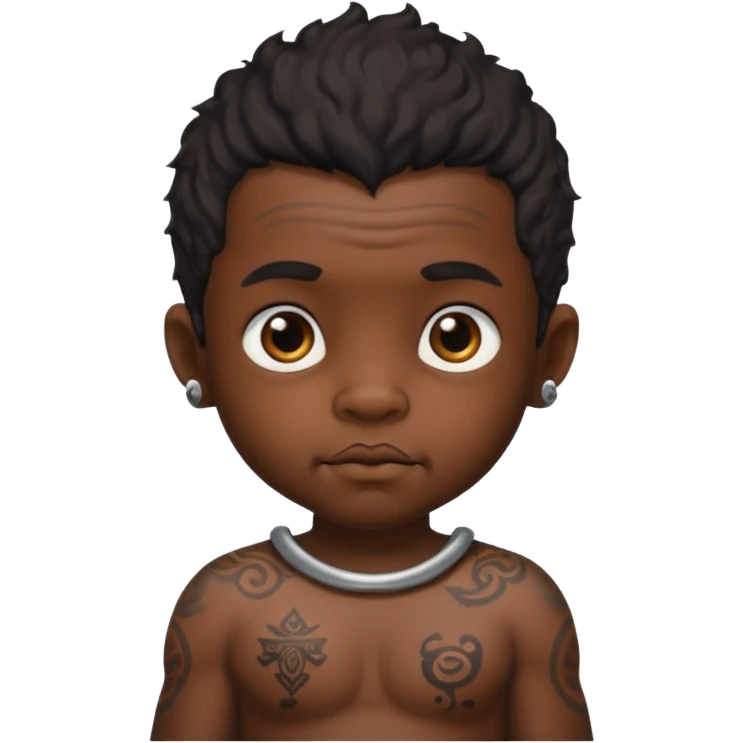 ancient hairy black baby boy, tattooed emoji