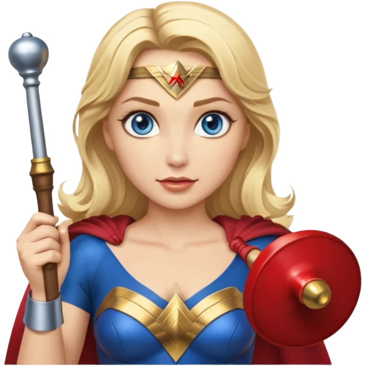 Blonde blue eyes Wonder Woman holding bell and baton  emoji