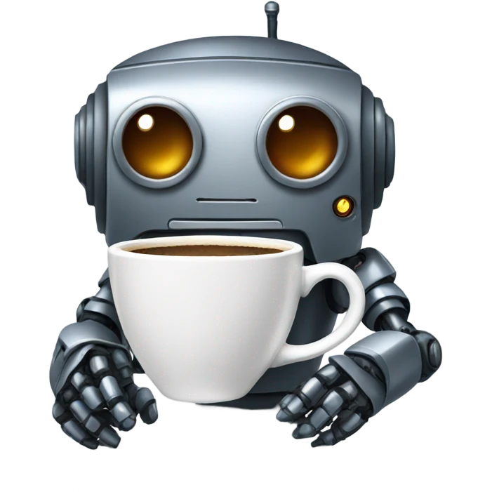 robot with a cup of coffee emoji