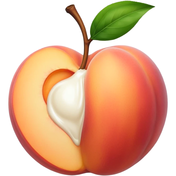 Peach with an opening with milk coming out of opening emoji
