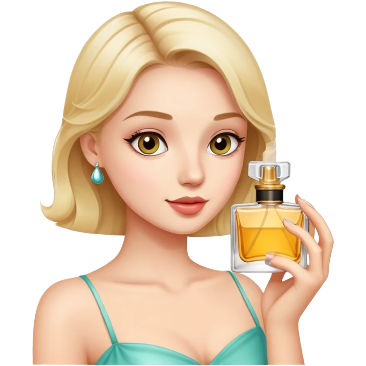 A pretty girl holding perfume and smelling it emoji