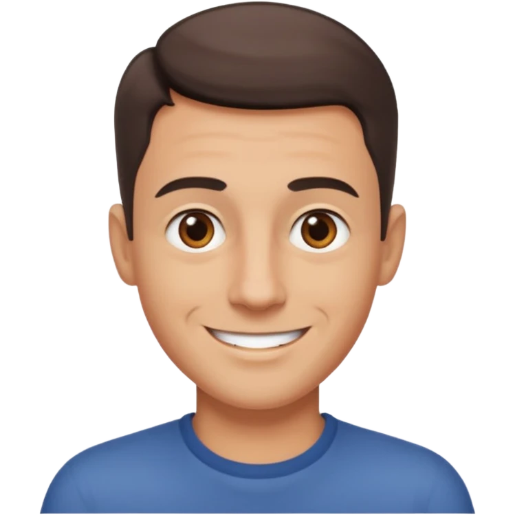 clean shaven, short hair, brown eyes, no glasses, medium skin, fun smiling man emoji