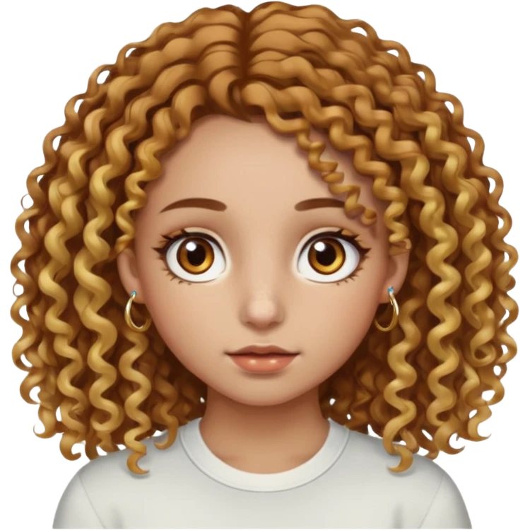 A girl with brown curly hair and blonde edges side parted with hazel central heterochromia eyes and a nose ring emoji