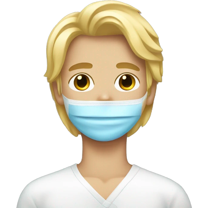 A teenage boy with blonde hair with a middle part and with a spa mask on emoji