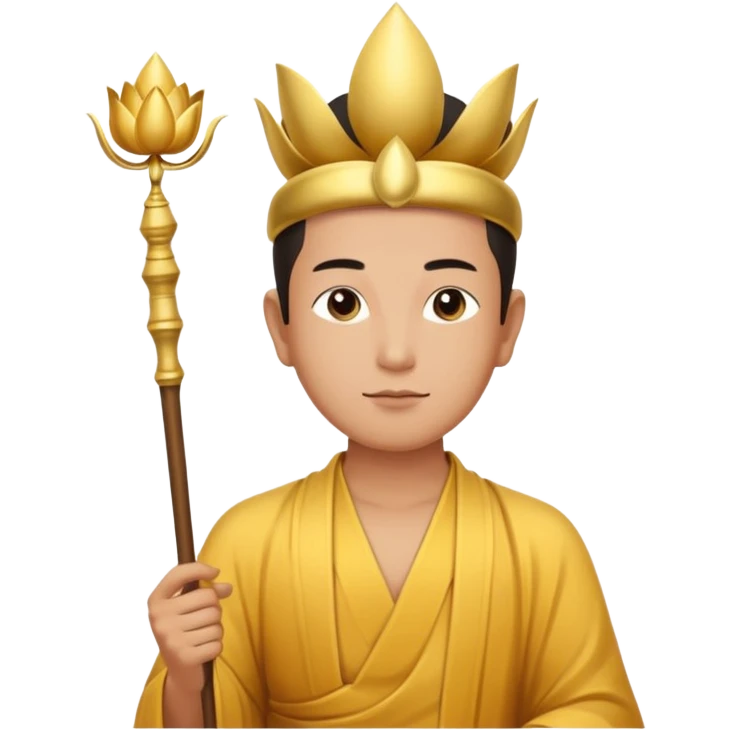 asian man, scepter, buddhism, lotus emoji