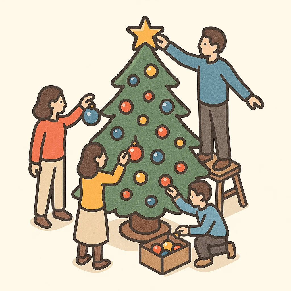 people decorating a Christmas tree emoji