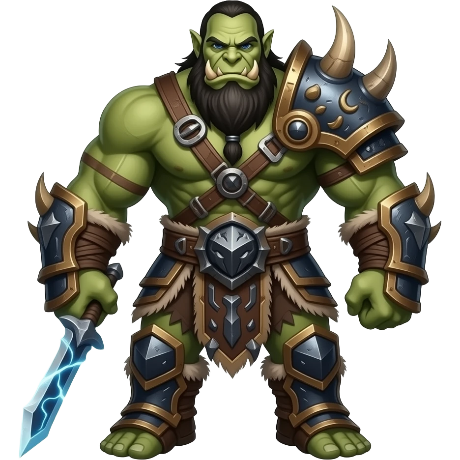 over powered orc male warrior from world of warcraft with thunderfury emoji
